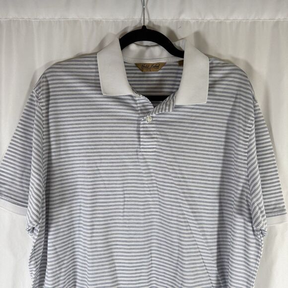 Roundtree Yorke Gold Label Polo Men Large White Striped Short Sleeve 100% Cotton - Picture 2 of 9